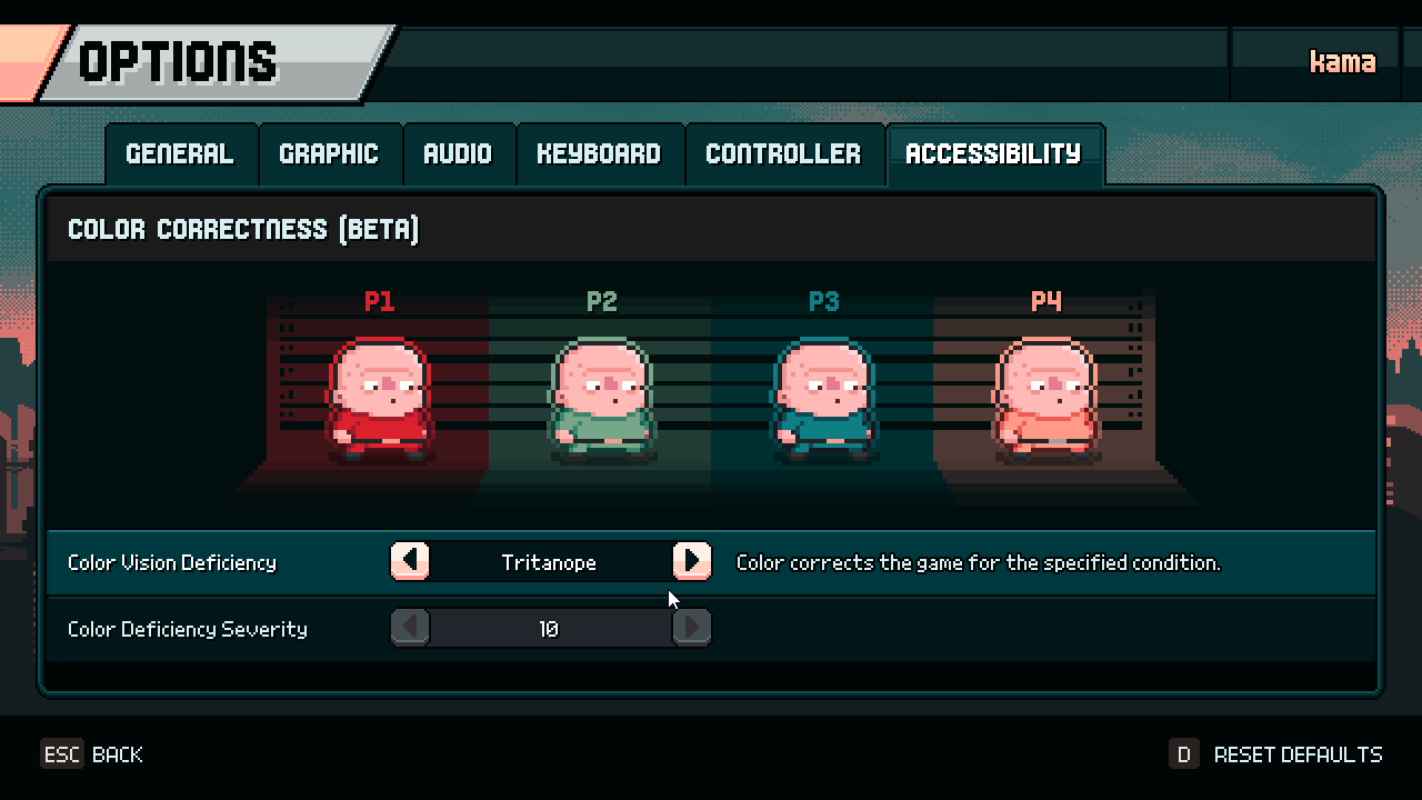 Color correctness setting being applied in the Options screen