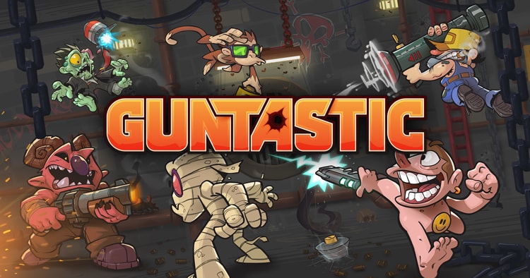 Guntastic splash screen art, which feature the logo over a combat scene